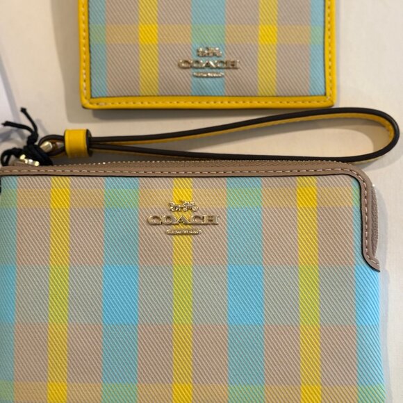 Coach Mini Skinny Id Case w wristlet/wallet /Plaid Print set/ yellow haze/ multi - Picture 9 of 16